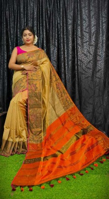 ACHOL Woven Handloom Cotton Silk Saree(Beige, Orange)