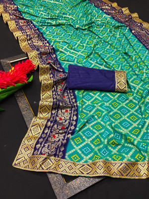 Kanooda Prints Printed Bandhani Georgette Saree(Multicolor)
