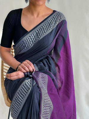 RM CREATION Solid/Plain Handloom Cotton Jute Saree(Grey)
