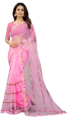 Yashvi Designer Embellished Bollywood Net Saree(Pink)