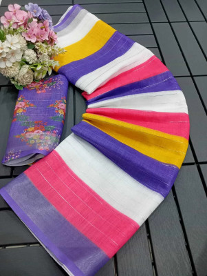 Gajal Printed Kanjivaram Linen, Cotton Linen Saree(Multicolor)