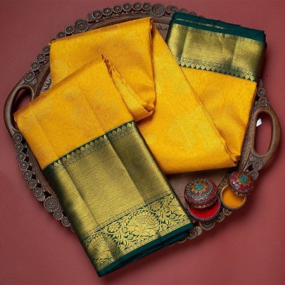 AMRUTKALA SAREES Woven Banarasi Silk Blend Saree(Yellow)