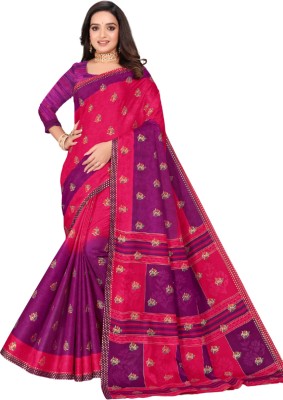 karishma sarees Blocked Printed Handloom Pure Cotton Saree(Purple)