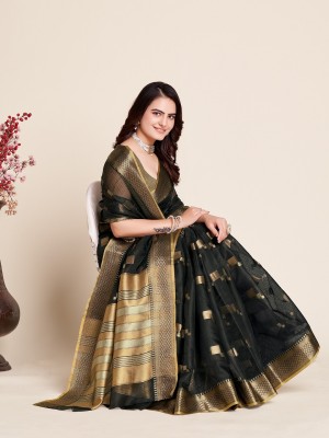 Nimidiya Woven Kota Doria Cotton Silk Saree(Black)