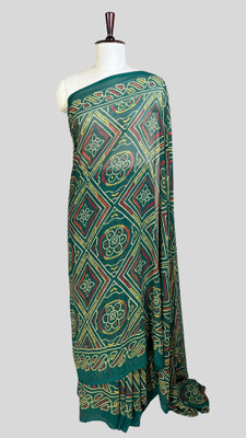 Banarashe Printed Bandhani Georgette Saree(Dark Green)