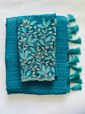 ABSilk Tie-Dye Assam Silk Georgette Saree(Light Blue)