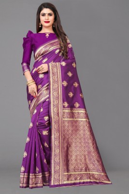 RADHEECN Woven Kanjivaram Jacquard, Pure Silk Saree(Purple)