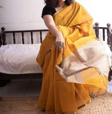 NAMITASAREES Woven Handloom Cotton Silk Saree(Yellow)