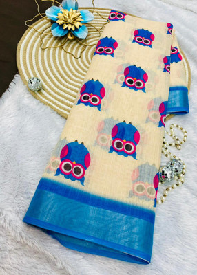 KOTHARI KREATION Printed, Floral Print Bollywood Cotton Linen Saree(Multicolor)