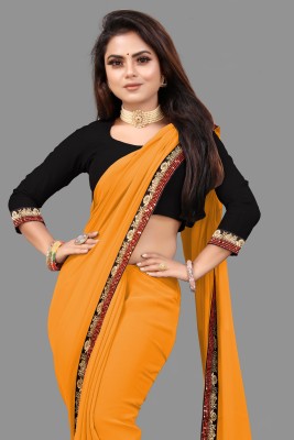 Aai shree khodiyar Solid/Plain Daily Wear Georgette Saree(Mustard)