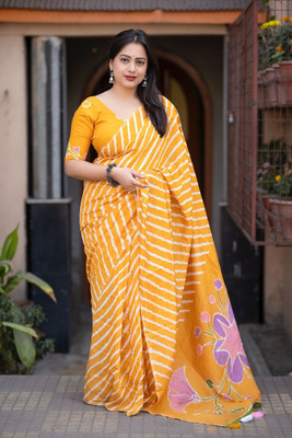 FEMORI Printed Bollywood Cotton Linen Saree(Yellow)