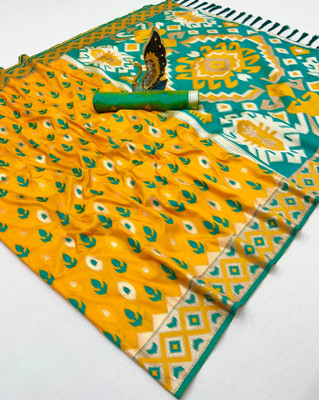 Sindharat Fashion Printed Ikkat Cotton Silk Saree(Yellow)
