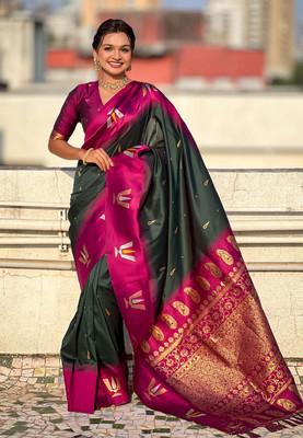 all about you Woven Bollywood Cotton Silk Saree(Multicolor)