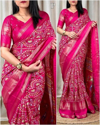 Mitu Enterprise Printed Bollywood Pure Silk Saree(Pink)