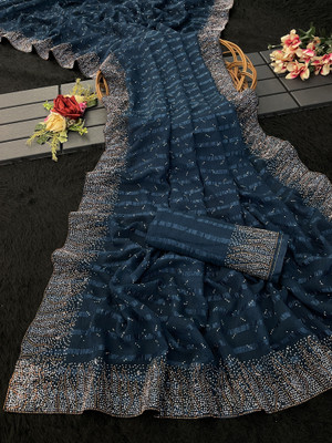 ZOYAL ENTERPRISE Embellished Bollywood Georgette Saree(Dark Blue)