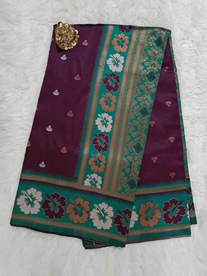 Indesa Floral Print Banarasi Art Silk Saree(Magenta)