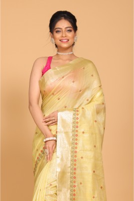 MorChari Embroidered Daily Wear Pure Cotton Saree(Yellow)