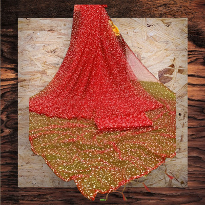MAAFAB Self Design Bollywood Net Saree(Pink)