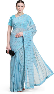 Snija Fashion Embellished Bollywood Lycra Blend Saree(Light Green)