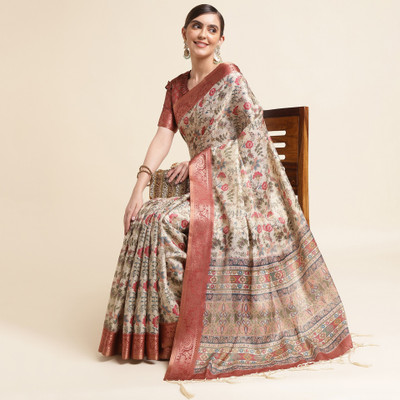 Divastri Digital Print Banarasi Cotton Silk Saree(Orange)