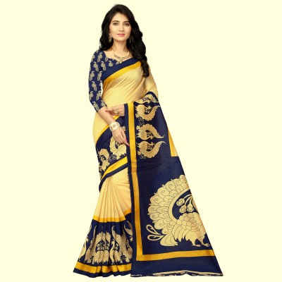 Vimalnath Synthetics Printed Daily Wear Cotton Blend Saree(Dark Blue)