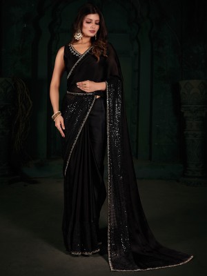 Sareemall Embellished Bollywood Chiffon Saree(Black)