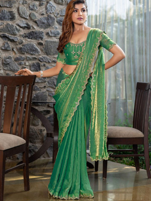 Anjani Textile Embroidered, Embellished Bollywood Georgette Saree(Green)