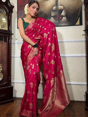 Moda Rapido Woven Daily Wear Silk Blend Saree(Red)
