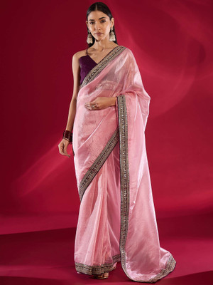 Sareemall Embellished Bollywood Satin Saree(Pink)