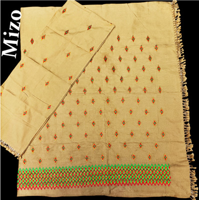 MIZO Self Design Handloom Pure Cotton Saree(Pack of 2, Cream)