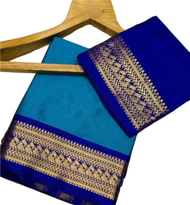 KHODALSAREEFEB Woven, Solid/Plain Banarasi Cotton Silk Saree(Black, Red)