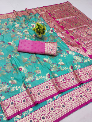 Ratnavali Woven Banarasi Pure Silk, Art Silk Saree(Blue)