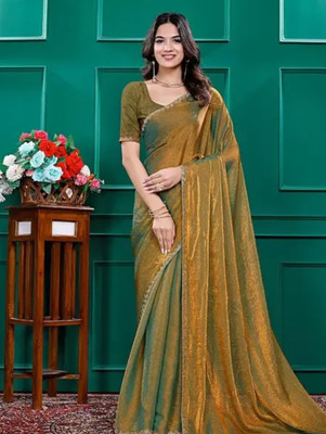 DIPA Solid/Plain Bollywood Chiffon Saree(Multicolor, Gold)