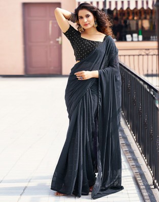 Samah Embellished, Solid/Plain Bollywood Georgette Saree(Blue)