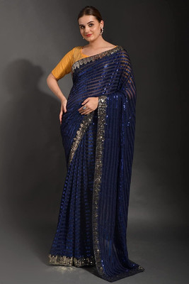 MAHAKALI CLOTHING Embroidered Bollywood Georgette Saree(Blue)