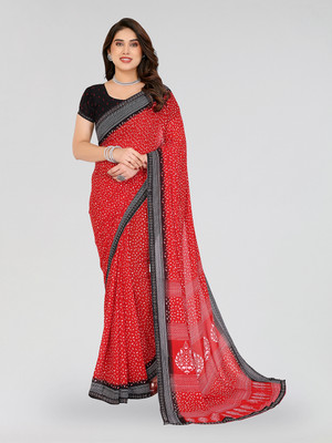 Moda Rapido Printed Daily Wear Georgette Saree(Red, Black)