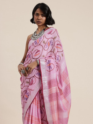 Taavi Self Design Handloom Pure Cotton Saree(Pink)