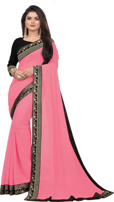 OKTAT Solid/Plain Banarasi Georgette Saree(Pink)