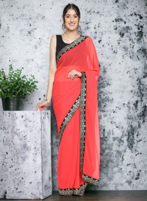 AMBUJAINTERNATIONAL Self Design Bollywood Georgette Saree(Red)