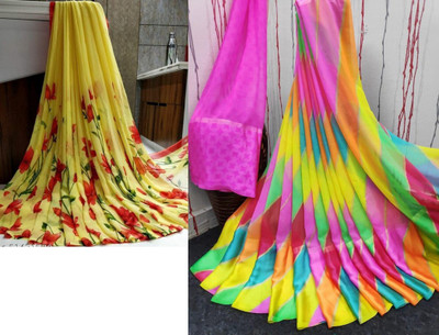 Sanjana Silk Printed Daily Wear Georgette Saree(Pack of 2, Multicolor)