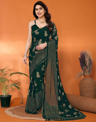 Tasrika Printed, Embellished Bollywood Chiffon, Georgette Saree(Green)