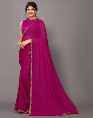 Divastri Solid/Plain Bollywood Lycra Blend Saree(Purple)