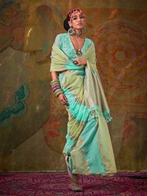 Sareemall Woven Jamdani Cotton Silk Saree(Light Blue)