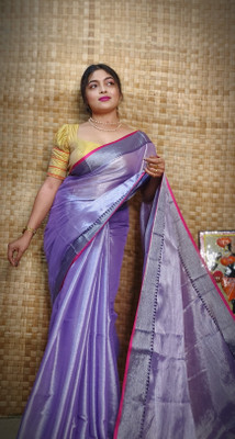 Anjali textile Self Design Handloom Cotton Silk Saree(Purple)