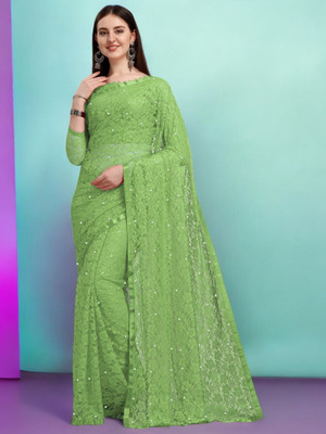 NORAFLEXx Self Design Bollywood Net Saree(Green)