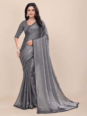 ORRASHI Dyed Daily Wear Pure Silk Saree(Silver)