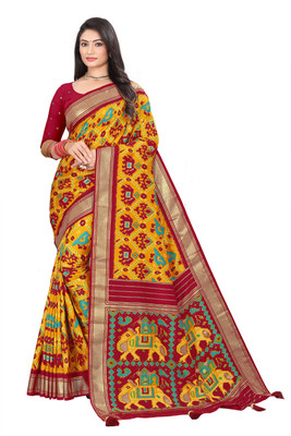 Go Gabana Self Design Patola Art Silk Saree(Multicolor)
