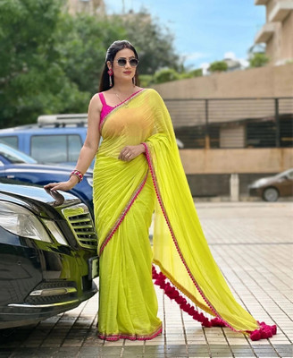 S.R.TEXTILES Embroidered Assam Silk Georgette Saree(Green)