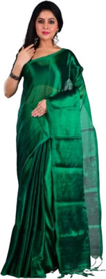 matri textile Solid/Plain Bollywood Tissue Saree(Green)