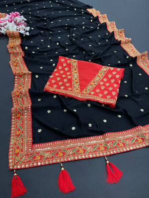 AADRIM Embroidered Daily Wear Silk Blend Saree(Black)